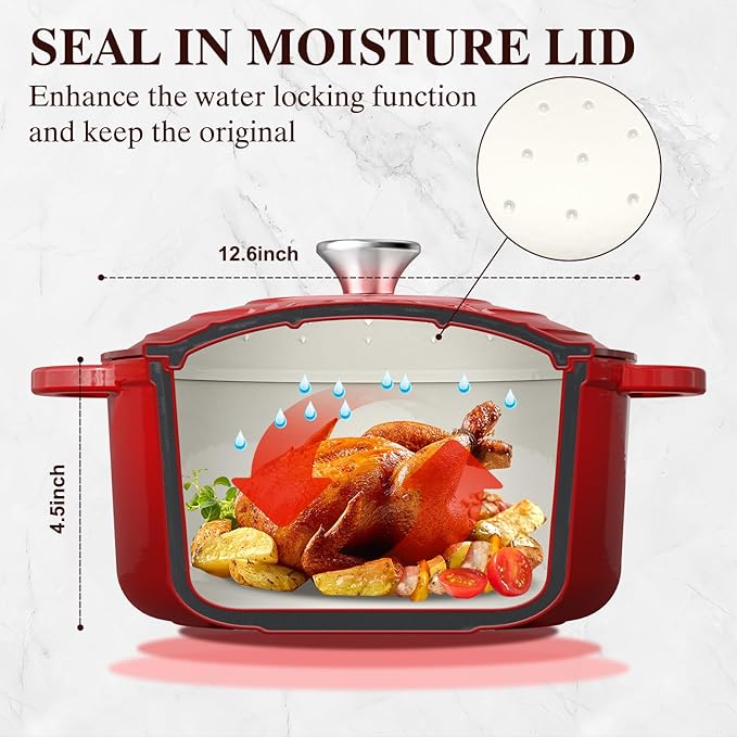 Enameled Cast Iron Dutch Oven - Umite Chef 5QT Pot with Lid & Cotton Potholders - Heavy-Duty Cookware for Bread Baking, Braising, Stews, Roasting(Read)