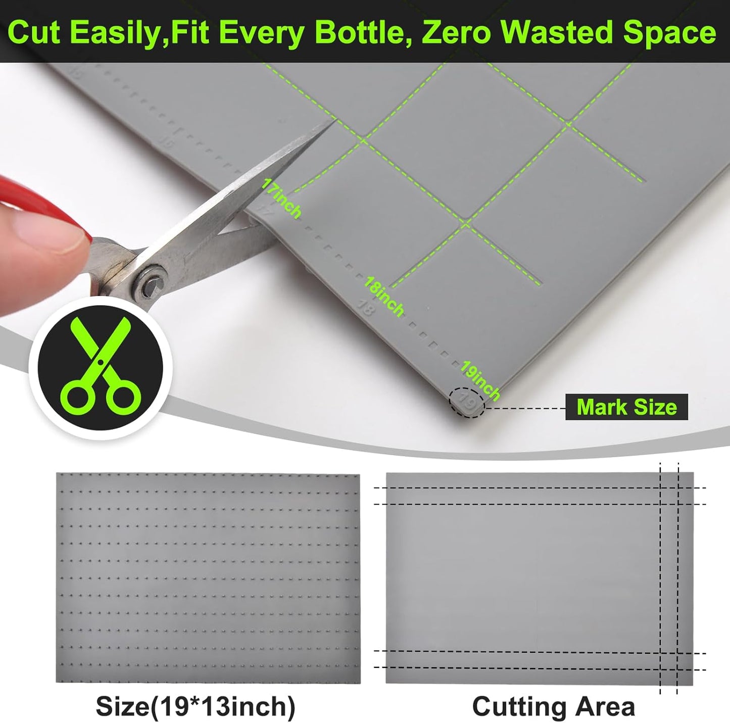 Spice Drawer Organizer insert, Adjustable & Non-Slip Silicone Spice Drawer Liner, in Drawer Spice Organizer for Seasoning Jars and Spices Bottles -Grey