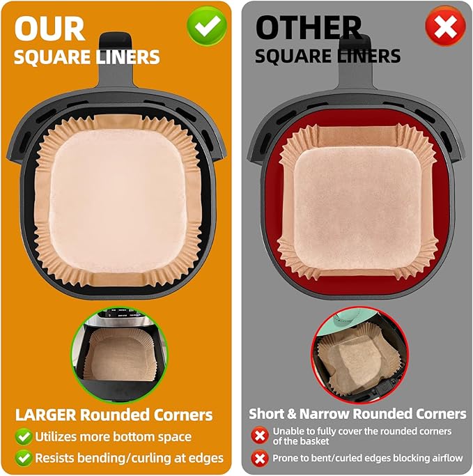 Air Fryer Paper Liners for 3-6 Qt, 7.1 x 7.1 inch Thickened Square Disposable Parchment Liner compatible with Ninja AF141/Chefman/Instant Pot/Cosori Airfryers