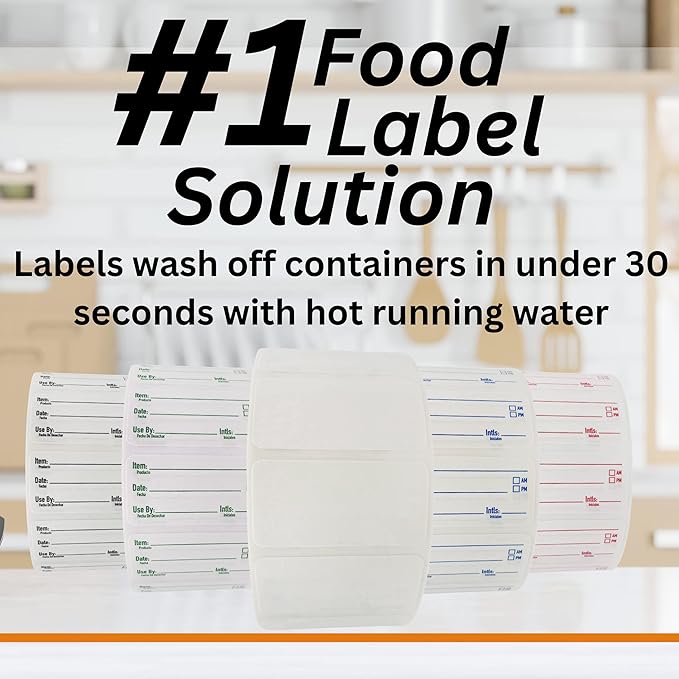 2x1 Dissolvable Food Labels, 1000 Label Stickers, Bottle Labels for Storage Bins, Sticker Labels for Food containers, (1000, Black)