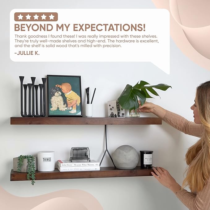 Homeforia Walnut 36 inch Floating Shelf, High End Solid Real Wood 36inch Large Shelves for Bathroom Wall, Dark Brown 36 inches Long Floating Shelves, Heavy Duty Bracket, 36 X 6.5 X 1.75 inch, Set of 2