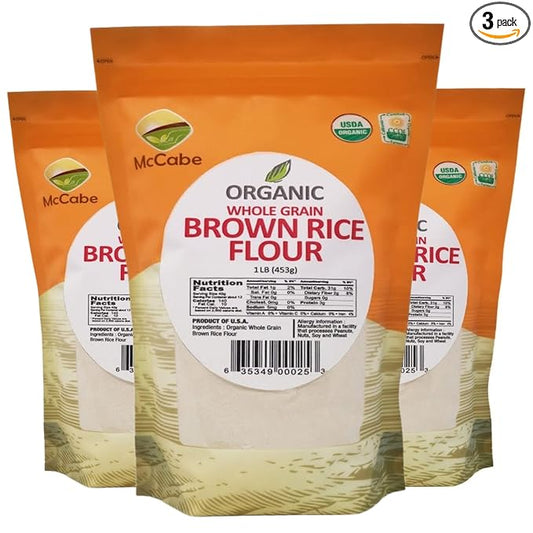 McCabe Organic Brown Rice Flour - Brown Rice Flour Organic | Rich with Fiber & Minerals | USDA and CCOF Certified | Product of USA | 1Lb (Pack of 3)