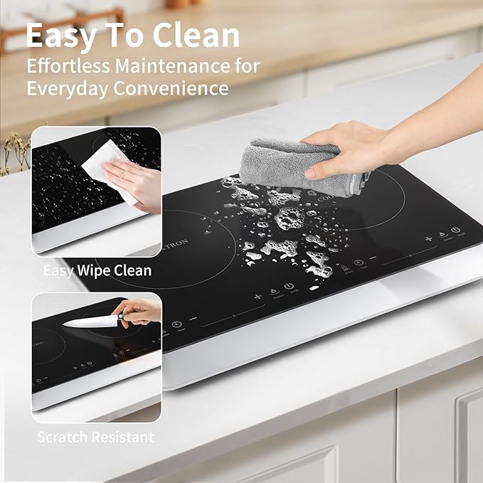 Double Induction Cooktop Burner with Fast Warm-Up Mode, 1800w 2 Burner with 10 Temperature 9 Power Settings, Portable Dual Induction Cooker Cooktop with Child Safety Lock & Time