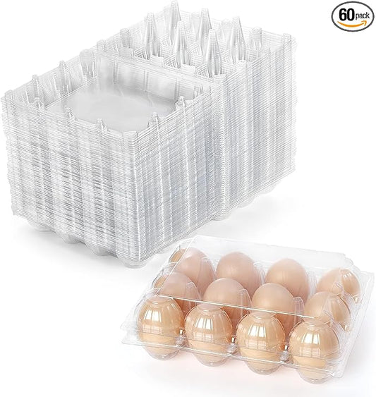 Youeon 60 Pcs Plastic Egg Cartons 12 Count, Clear Egg Cartons for Chicken Eggs 3x4 Grid, Reusable Eggs Carton Bulk Perfect for Family, Farm, Markets, Display, Camping -Medium