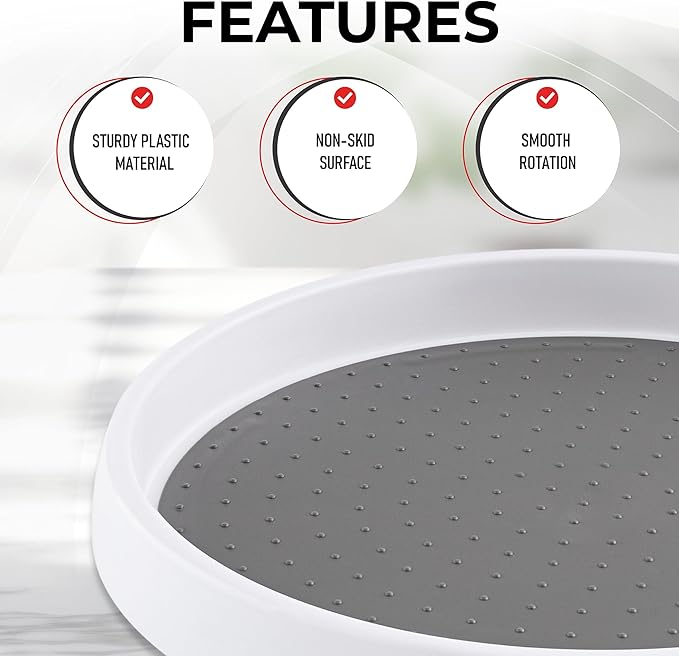 Oizeir 10 Inch Lazy Susan Set of 4 - Non-Skid Turntable for Cabinet to Maximize Storage and Simplify Accessibility in Kitchen, Bathroom, and Pantry Spaces (White)