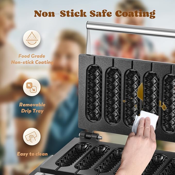 Moongiantgo Commercial Corn Dog Waffle Maker Machine 6 PCS 1550W Hot Dog Cheese Stick Press Iron, 50-300℃ Temp Control, 5-min Timer French Muffin Cooker 110V