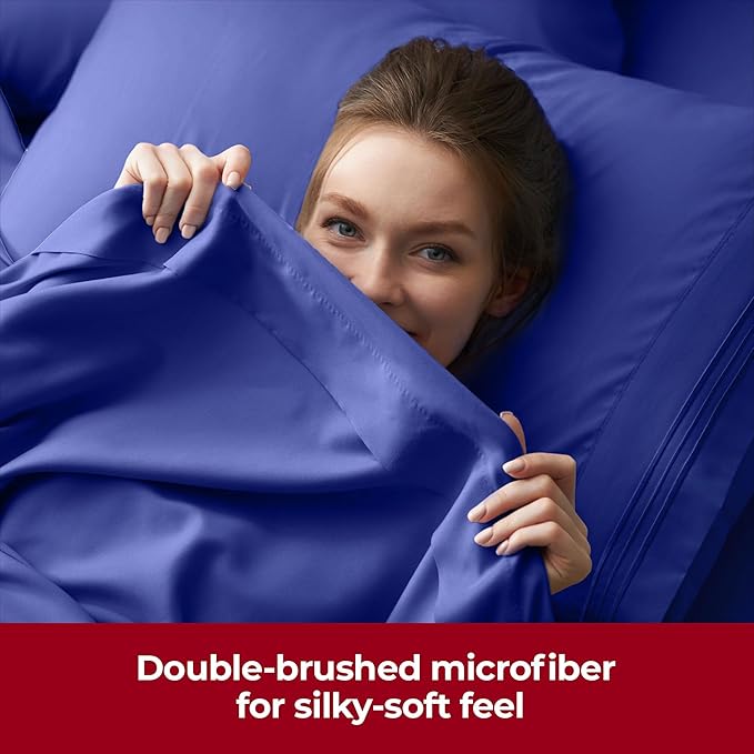 Mellanni Extra Deep California King Sheets - 4 PC Iconic Collection Bedding - Hotel Luxury, Ultra Soft, Cooling Bed Sheets - Wrinkle, Fade, Stain Resistant (Cal King, Royal Blue)