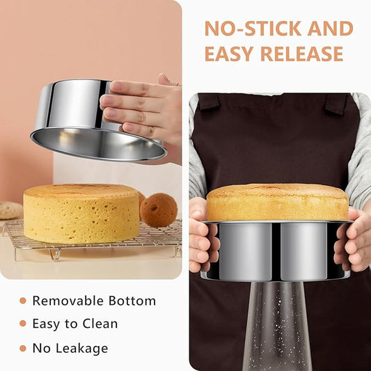 9 Inch Cake Pan, Removable Bottom & Easy Releasing, Leakproof & Nonstick Cake Baking Pan, 304 Stainless Steel Round Cake Pan, Non-Toxic & Healthy, Dishwasher Safe