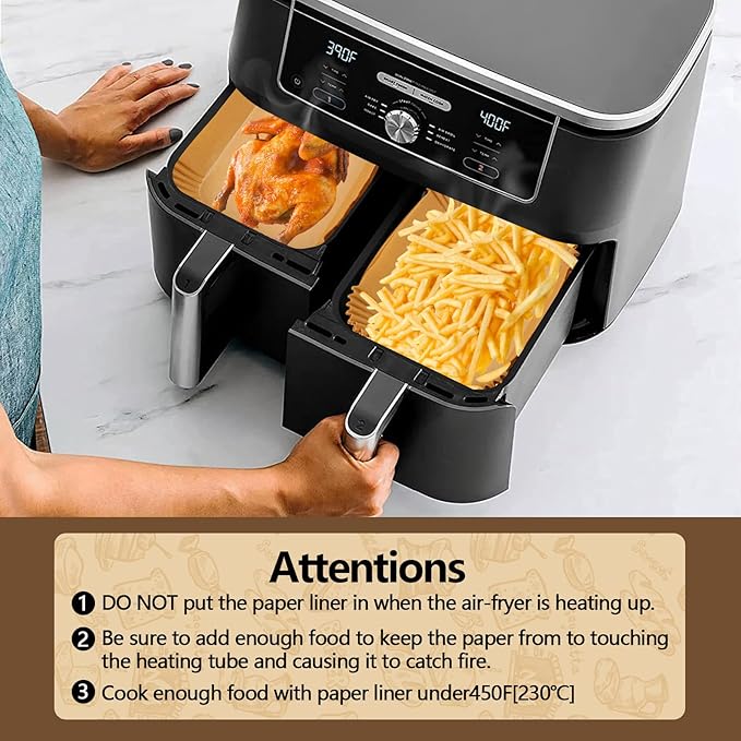 UBeesize Air Fryer Paper Liners Disposable For Ninja, 150 PCS Non Stick Parchment Paper For Ninja DZ201/DZ401 Dual, Oil Proof, Water Proof Food Grade Air Fryer Accessoriess(Rectangle - 8.5"X5.5")