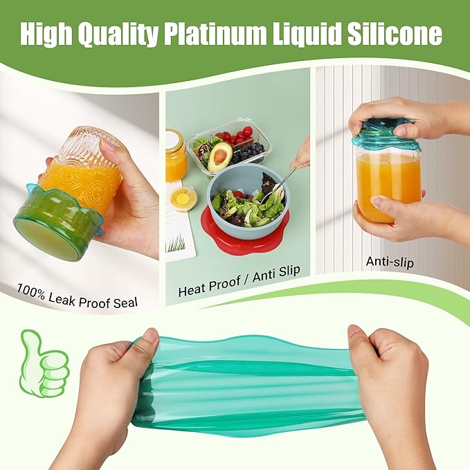 Silicone Stretch Lids for Food Storage in Fridge, Reusable Elastic Bowl Covers for Cup, Cans, Jars, Round & Rectangle Container, Food Grade Silicone Microwave Food Cover, Heat-Resistant, 8PCS
