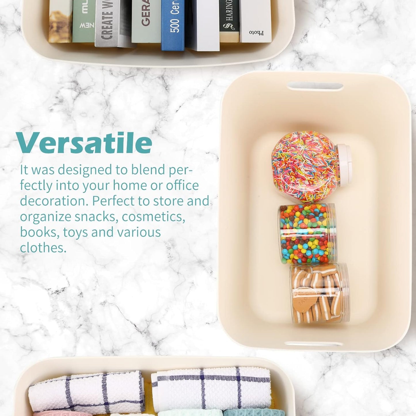 Zopeal Plastic Storage Bins 10 Pcs White Pantry Organizer Bins Small Baskets Storage Containers for Home Kitchen (14 x 10.5 x 9.5 Inch)