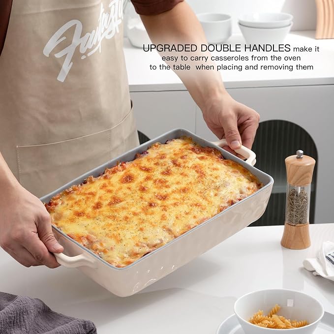 Fun elements 4.3-Quart Ceramic Baking Pan, 9 x 13-Inch Rectangular Baking Pan with Handles for Casseroles, Cakes, Lasagna Dish, Makes a Great Thanksgiving Christmas Gift (Grey)