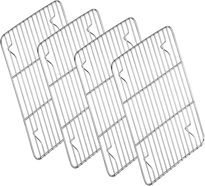 P&P CHEF Baking Cooling Rack Set for Cooking Roasting, 4-Piece Stainless Steel Wire Racks for Oven Use, Healthy & Dishwasher Safe, Rectangle, 11.6 Inch
