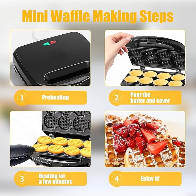 OSTBA Mini Waffle Maker, 8 * 2 inch Belgian Waffle Iron, 750W Non-Stick Electric Waffle Machine for Breakfast, Easy to Clean, Compact for Kids & Family Use