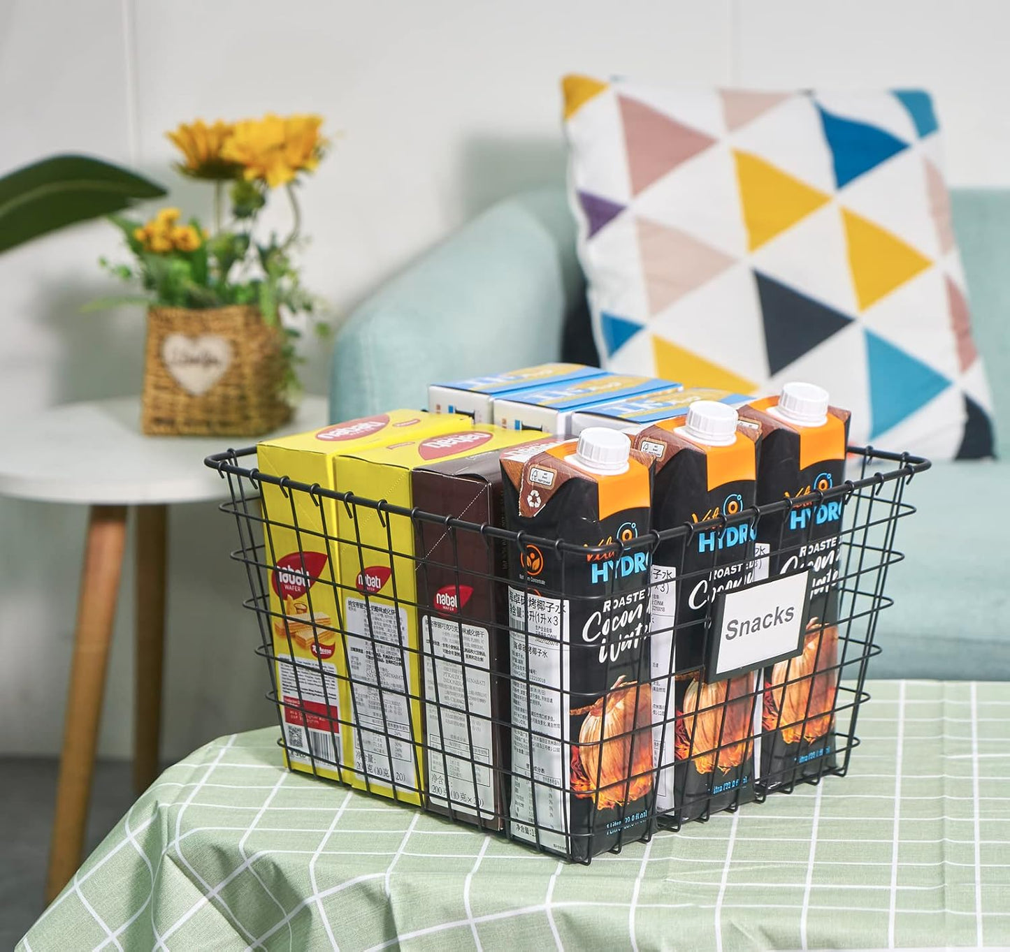 4 Pack【Extra Large】 Wire Handmade Storage Basket for Organizing Household Goods,Pantry Organization,Bathroom countertop,Laundry,Wardrobe Storage Basket,Black