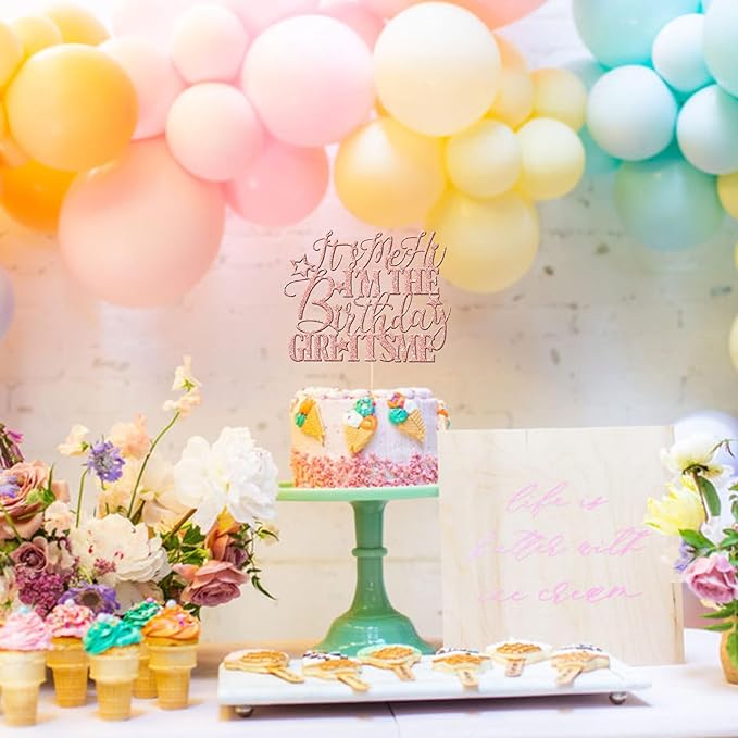 1 PCS It's Me Hi I'm the Birthday Girl It's Me Cake Topper Glitter Music Singer Cake Pick for Funny Hip Hop Singer Girls Birthday Party Cake Decorations Supplies Rose Gold