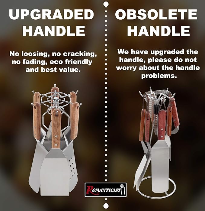 ROMANTICIST 8pcs Professional Griddle Accessories Kit - Heavy Duty Stainless Steel Grill Spatula Set for Grill Griddle Hibachi Flat Top Outdoor Cooking - Great Grill Gift on Birthday Wedding