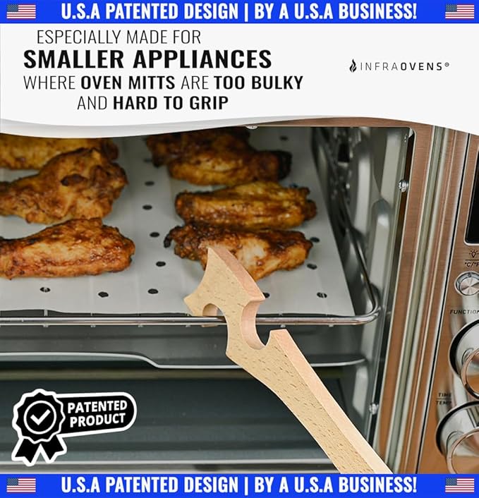 Wooden Oven Rack Puller Stick, Push Pull Tool with Longer Handle Ideal for Kitchen Oven, Convection and Toaster Ovens, Air Fryer and Small Kitchen Appliances by INFRAOVENS