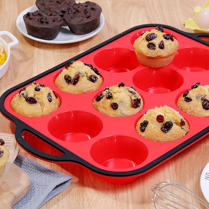 CAKETIME Silicone Muffin Pan with Metal Reinforced Frame Regular Size Muffin Pan with Handle Easy to Move 12 Cups for Baking Nonstick Muffin Tin BPA Free 1 Pack