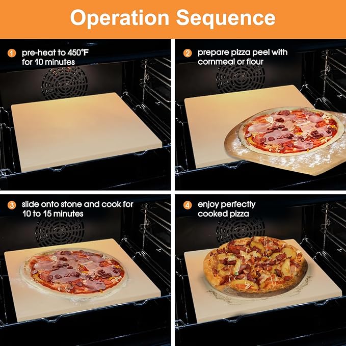 Small 10x10 inch Pizza Stone,for RV Camper Oven,Square baking stone Grill,Can make pizza, bread, pies,BBQ, Durable and Safe, Give away Plastic Scraper