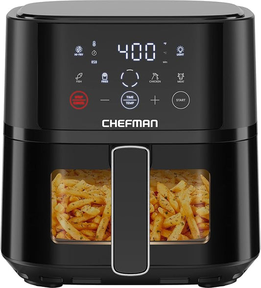 Chefman Air Fryer – 4 QT Compact Airfryer for Quick & Easy Meals, Features Hi-Fry Technology for Extra Crisp, Easy-View Window, Touch Controls with 4 Presets, Nonstick & Dishwasher Safe Basket - Black