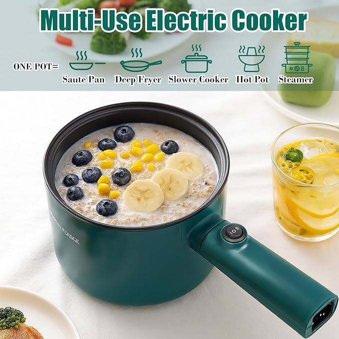 Hot Pot Electric, 1.8L Ramen Cooker, Portable Cooker, Non-Stick Frying Pan, Electric Pot for Pasta, Egg, Steak, Over-Heating Protection, Dual Power Control, Suit Dorm Room, Travel,RV,Hotel