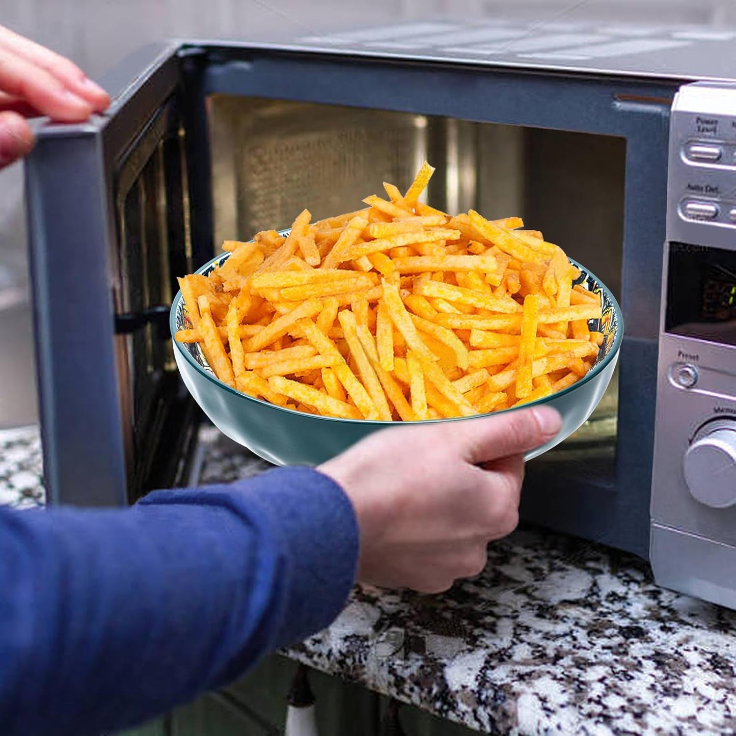 75 Oz Serving Bowls,Bohemian Style Large Porcelain Dishes for Entertaining Parties,Big Bowls for Eating Soup, Salad, Pasta, Fruit, Chips, 10.3 Inch Diameter (blue.green)