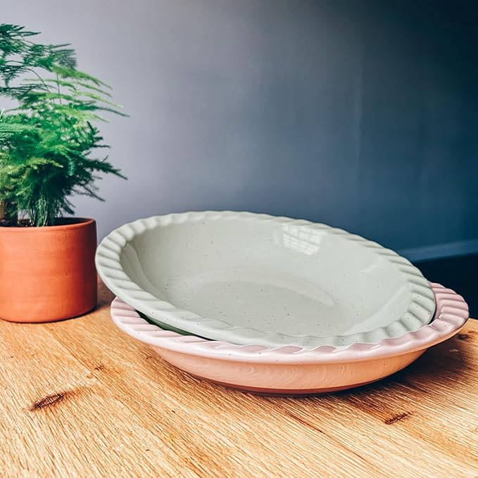 Mora Ceramics Classic 9 Inch Round Pie Pan Set of 2 - Earl Grey