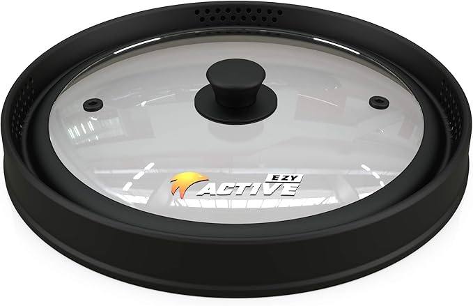 Collapsible Microwave Cover for Food - Silicone and Glass Splatter Guard Lid for 6-12 inch Plates & Bowls, Dishwasher Safe, Heat Resistant, BPA-Free, Black