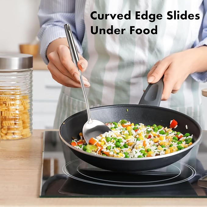 18/10 Stainless Steel Spatula Set - 15" Metal Spatulas for Kitchen Use, 1 Slotted Spatula + 1 Solid Turner, Heat Resistant Metal Cooking Utensils, Dishwasher Safe, Silver