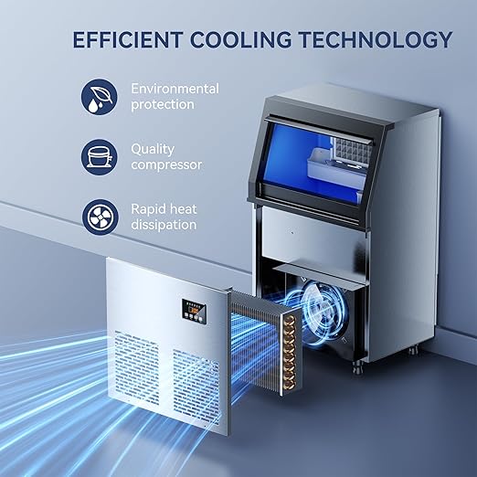 150 lbs/24H Commercial Ice Maker Machine,45 Cubes/6mins, 35 lbs Ice Storage Capacity, Under Counter Ice Maker Self Cleaning, Stainless Steel Freestanding Ice Maker for Home Bar Restaurant