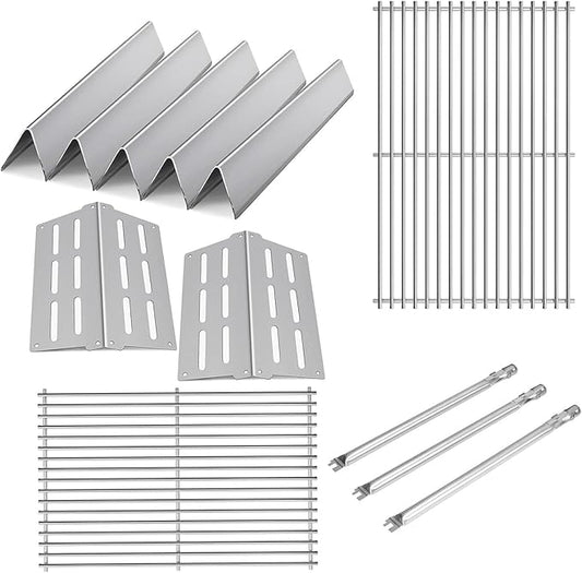 Stainless Steel 7524 7528 Grill Grates with 7620 7621 Flavorizer Bars 65505 Heat Deflectors and 62752 Burner for Weber Genesis Grill Parts 300 Series E310 E320 E330 S310 S320 S330