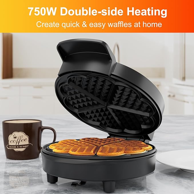 Heart Waffle Maker, 750W Nonstick Double-side Heating Mini Heart Waffle Maker, Easy to Clean, Home Baking Machine