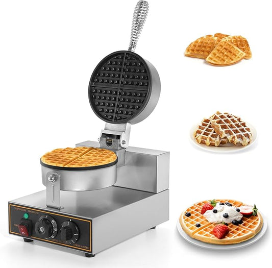 Dyna-Living Waffle Maker Commercial Waffle Iron Machine, 1200W Non-stick Round Commercial Waffle Maker for Restaurant, Food-grade Stainless Steel Large Commercial Waffle Iron