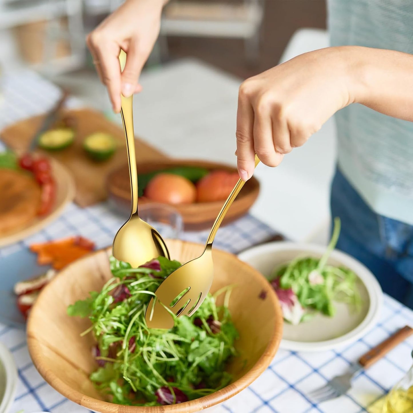 Gold Large Serving Spoons, 8 Pieces Large Stainless Steel Serving Spoons Set Includes 4 Large Serving Spoon,4 Large Slotted Spoons. Serving Spoons for Parties/Buffet, Dishwasher Safe, 10-Inch