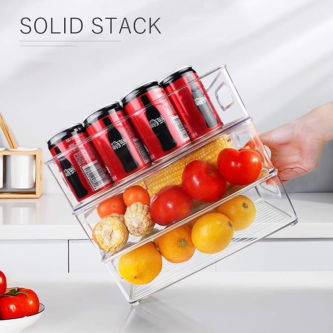 6 Pack Refrigerator Organizer Bins,3 Sizes Clear Pantry Storage with Handles and 30 PCS Plastic Bags for Fridge, Freezer, Shelves, Drawer, Bins, Snack Organizer for Home & Kitchen