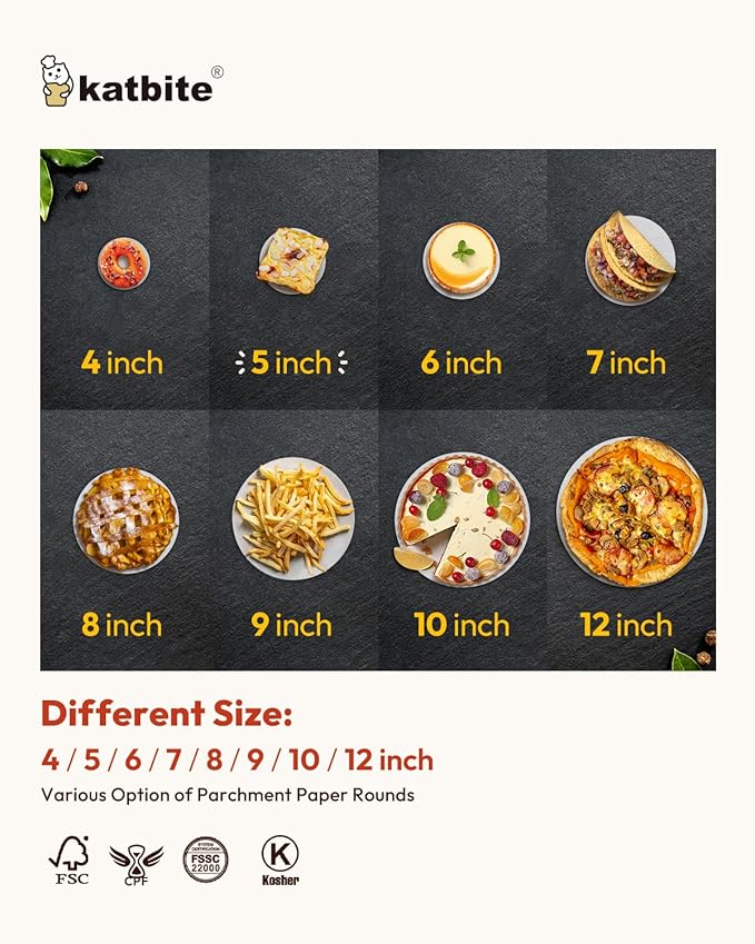 Katbite 200Pcs 5 Inch Parchment Paper Rounds, Extra Strong Heavy Duty & Non-stick for Patty Separating, Freezing, Springform Cake Tin, Toaster Oven, Tortilla Press