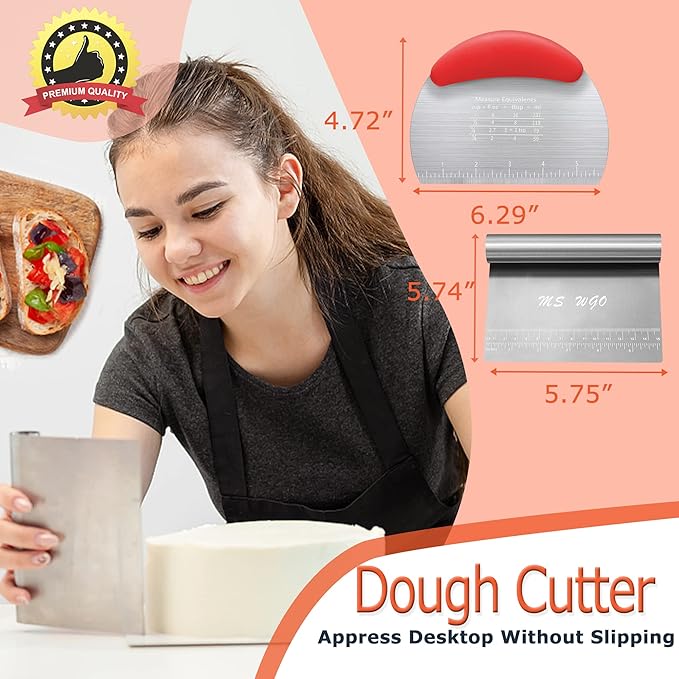 Dough Scraper Cutter Pastry Pizza Cutter Stainless Steel Tool with Scale Ruler, Kitchen Tool for Baking Cookie Dough Vegetable Bread