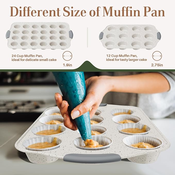 10-Piece Nonstick Baking Pans Set, Stackable Non Toxic Bakeware Sets with Cookie Sheets, Cake Pan, Loaf Pan, Pizza Pan, Muffin Pan, White&Gray