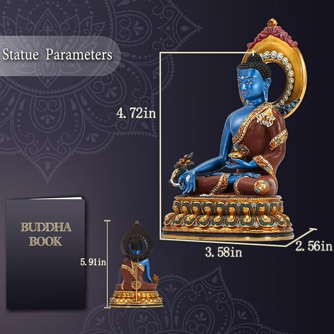 Dzogchen Medicine Buddha Statue Indoor, Handmade Copper Decor, Tibetan Buddhism, Hand-Painted Buddhist Budda, Nepalese Craft Office & Home Decoration(5.51", Bhaisajyaguru)