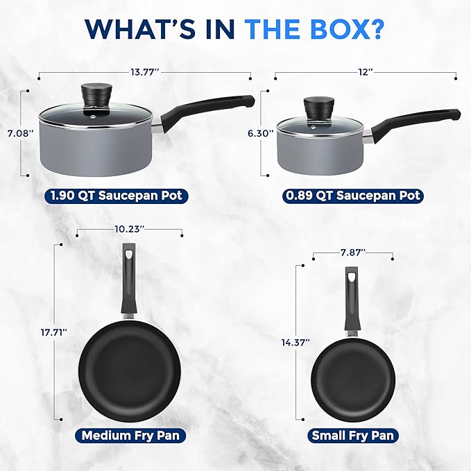 SereneLife Kitchenware Pots & Pans Basic Kitchen Cookware, Black Non-Stick Coating Inside, Heat Resistant Lacquer (6-Piece Set), One Size, Gray