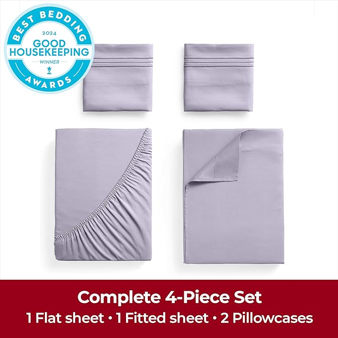 Mellanni Extra Deep Full Sheets - 4 PC Iconic Collection Bedding - Hotel Luxury, Ultra Soft, Cooling Bed Sheets - Wrinkle, Fade, Stain Resistant (Full, Lavender)