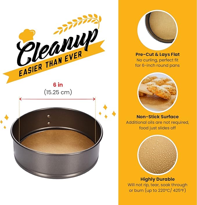 6 Inch Rounds Pack of 220 Parchment Paper Baking Sheets by Baker’s Signature | Precut Silicone Coated & Unbleached – Will Not Curl or Burn – Non-Toxic & Comes in Convenient Packaging