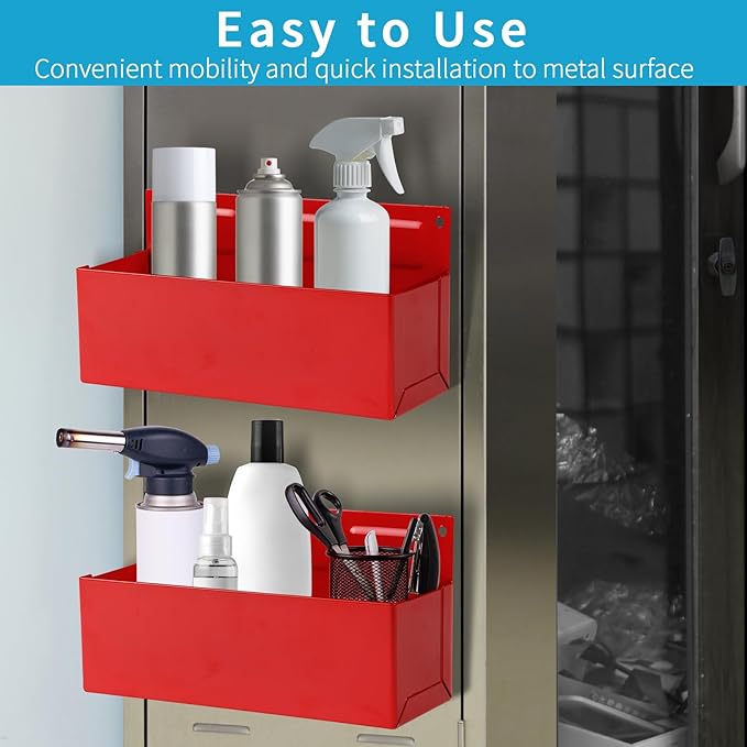 Magnetic Aerosol Spray Can Holder, Magnet Toolbox Bottle Holder, Tool Box Storage Rack for Garage and Home, Craft Workspace, Mechanic Paint Bottle Can Organizer, Red, 3"x8.3"