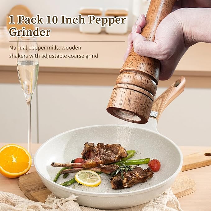 1 Pack - 10 Inch tall Wooden Pepper Mill or Salt Mill Elegant Pepper Grinder Wood with a Adjustable Ceramic Rotor and Easily Refillable - Oak Wood Salt Grinder for Your Kitchen