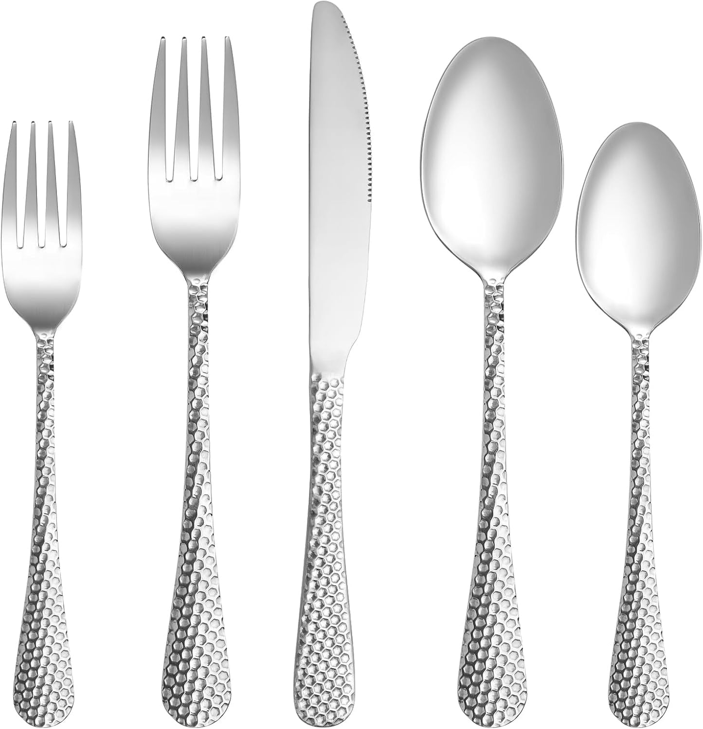 60 Pcs Hammered Silverware Set Service for 12,Stainless Steel Flatware Set,Mirror Polished Cutlery Utensil Set,Durable Home Kitchen Eating Tableware Set,Include Fork Knife Spoon Set,Dishwasher Safe