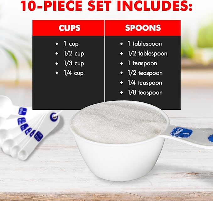 Chef Craft Easy to Read Plastic Measuring Cup Set, 10 Piece, white