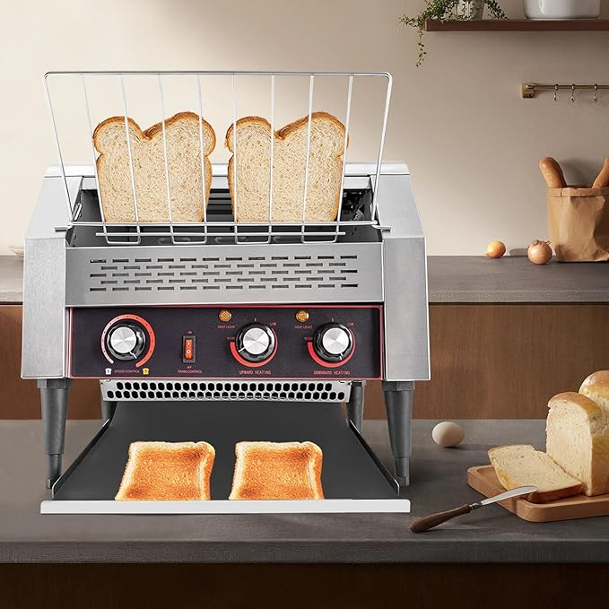 Commercial Conveyor Toaster 450 Slices/Hour Stainless Steel Conveyor Toaster 2600W Electric Toasters Oven Heavy Duty Countertop Restaurant Toaster for Cafes Bun Bagel Bread