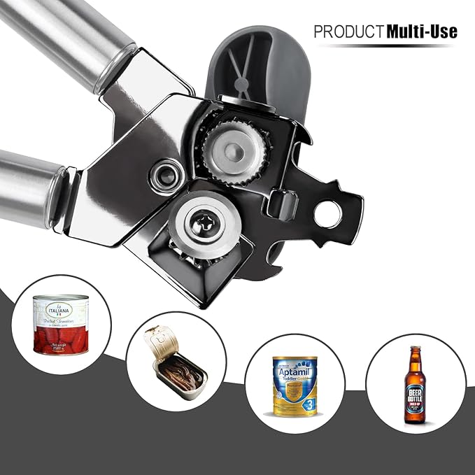 BYVOV Stainless Steel Can Opener Manual with Smooth Edge Heavy Duty Handle Easy Turn 9- Inch