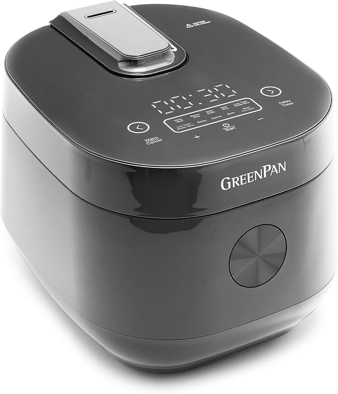 GreenPan Carb Reducing Electric Rice Cooker, 4 Cups Uncooked/8 Cooked Rice, 10 Presets, LED Display, Healthier Meals, Delay Timer, PFAS-Free Ceramic Nonstick Removable Bowl, Cool Touch, Steam, Graphite